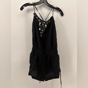 Bcbg max azria black romper with silver embellishments size m